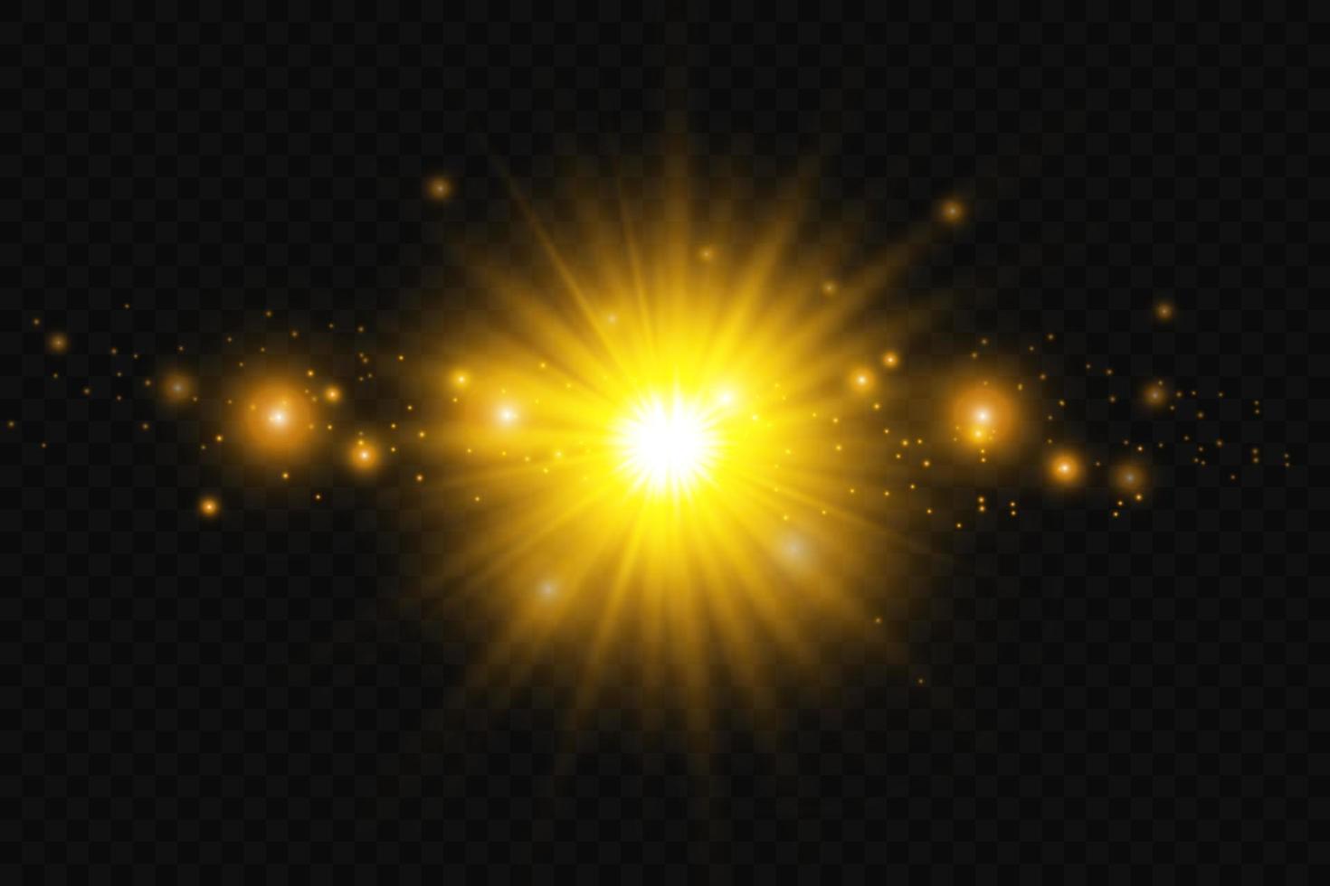 dorado estrella, en transparente antecedentes. el efecto de resplandor y rayos de luz, brillante luces, Dom. vector