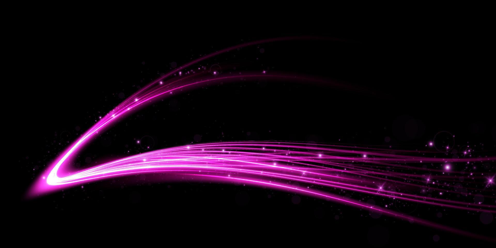 Abstract light lines of movement and speed with purple color sparkles. Light everyday glowing effect. semicircular wave, light trail curve swirl vector