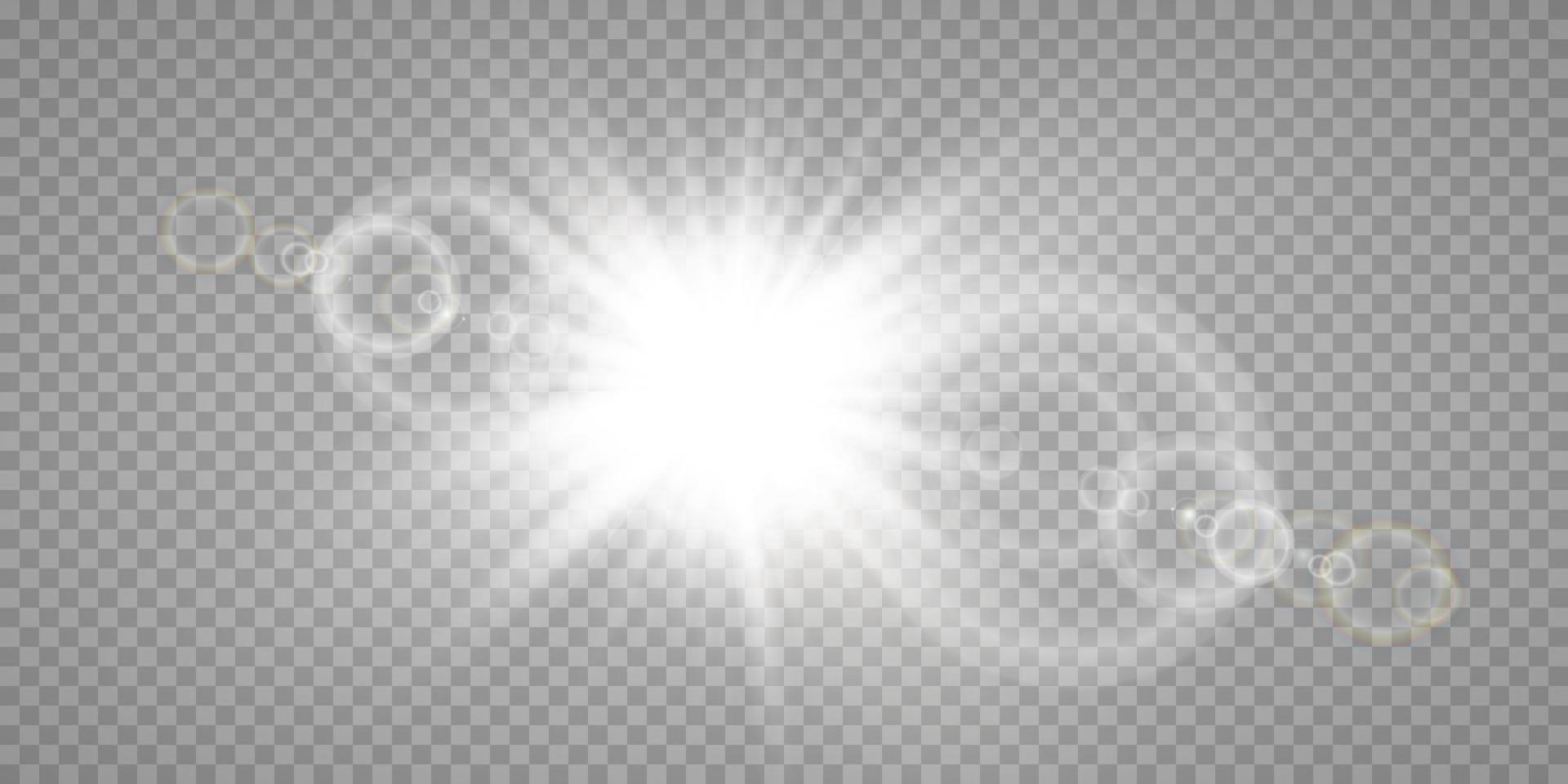 Vector transparent sunlight special lens flare light effect. Sun flash with rays and spotlight