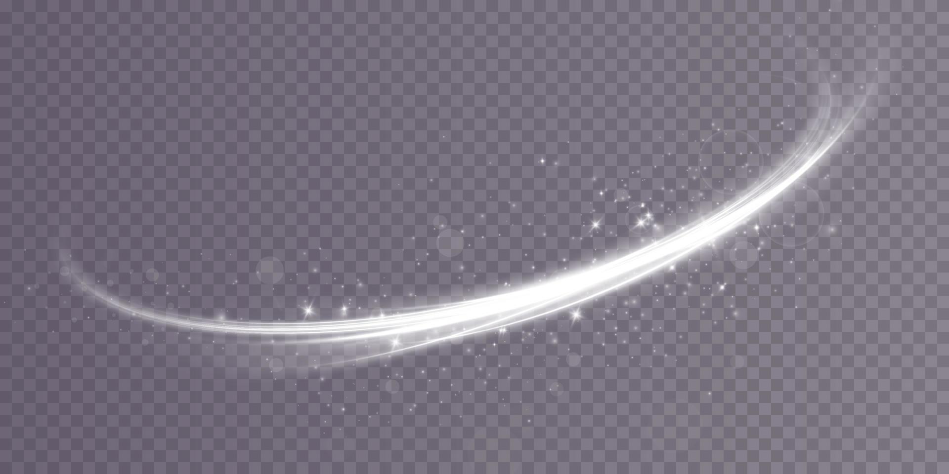 Abstract light lines of movement and speed with white color glitters. Light everyday glowing effect. semicircular wave, light trail curve swirl vector