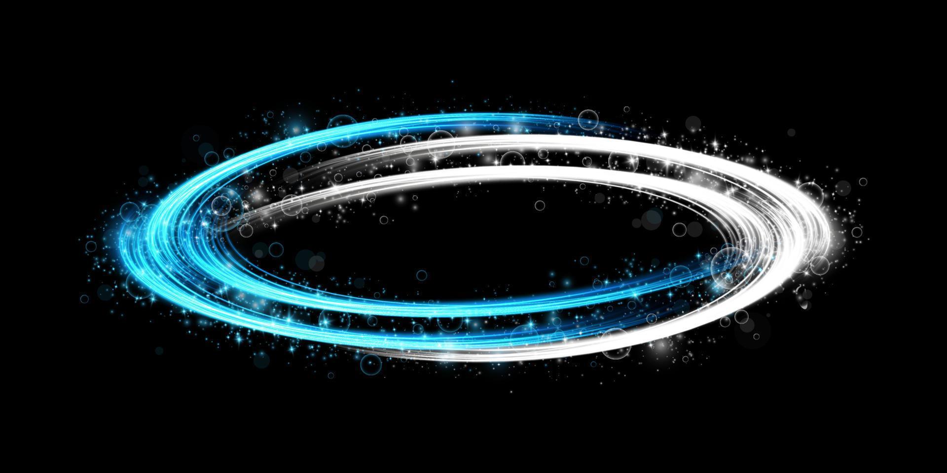 Abstract light lines of movement and speed with sparkles in blue and white. Light everyday glowing effect. semicircular wave, light trail curve swirl vector