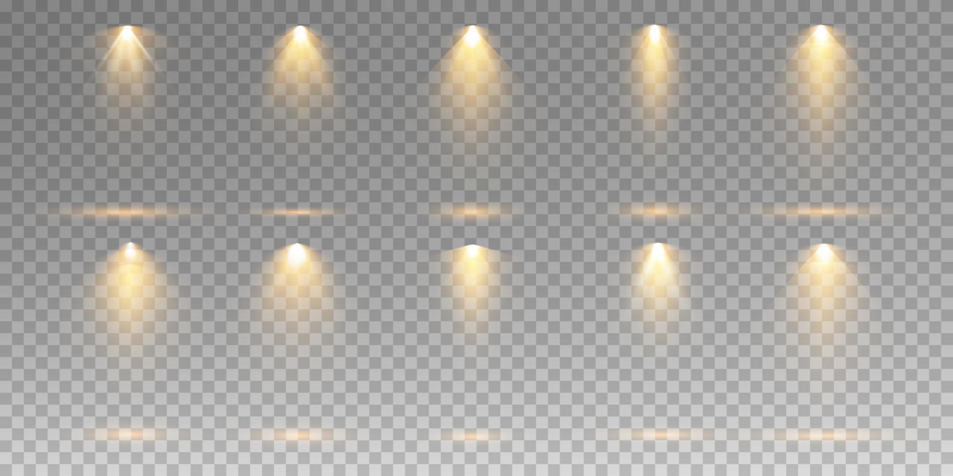 Set of vector spotlights. various forms of light. Stage spotlights. Light effects. Glow light effect. Vector illustration.
