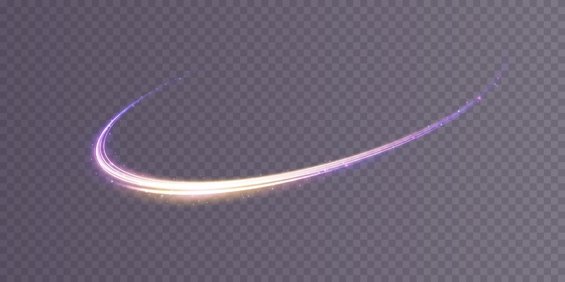 Abstract light lines of movement and speed, blue, gold, purple colors. Light everyday glowing effect. semicircular wave, light trail curve swirl, optical fiber incandescent png. vector