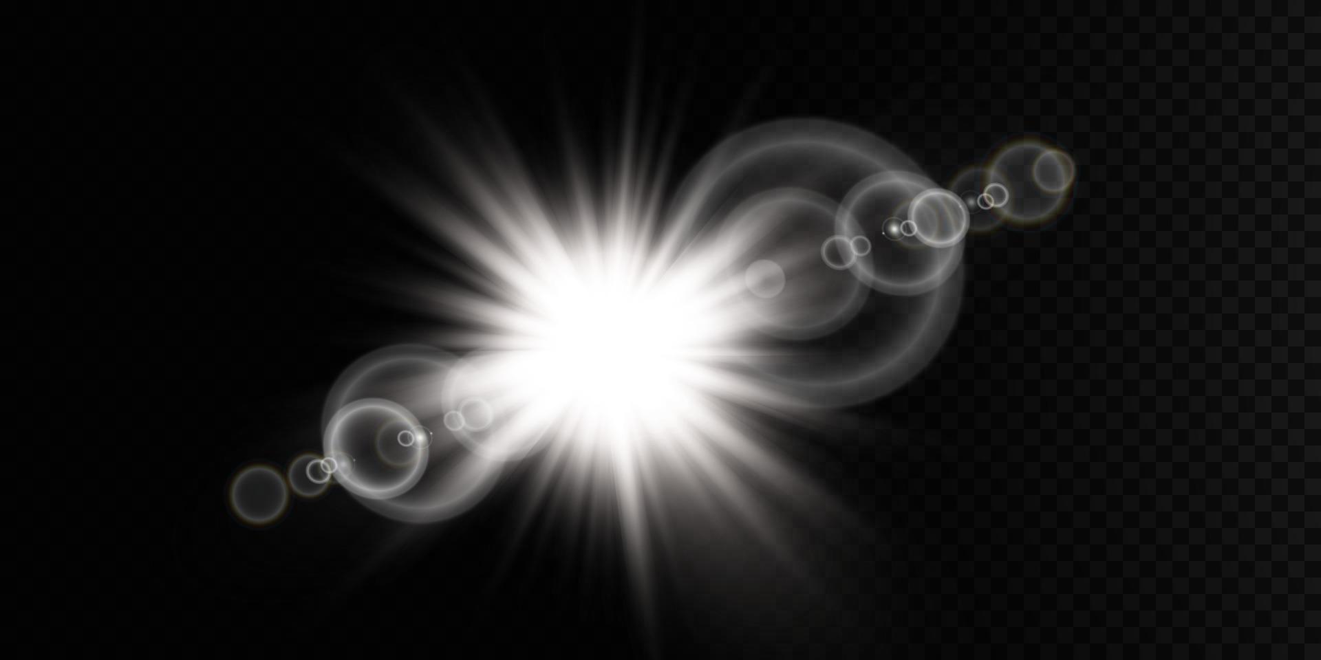 Vector transparent sunlight special lens flare light effect. Sun flash with rays and spotlight