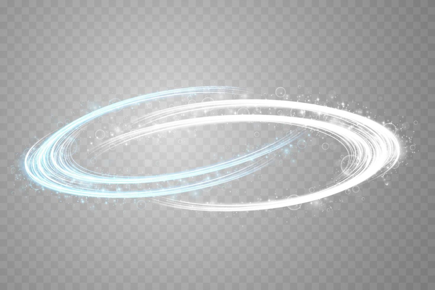 Abstract light lines of movement and speed with sparkles in blue and white. Light everyday glowing effect. semicircular wave, light trail curve swirl vector