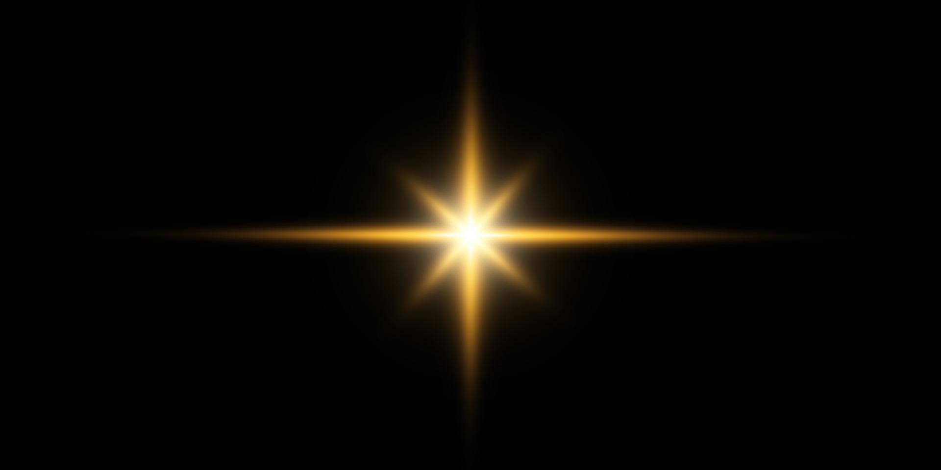 Golden star, on a black background, the effect of glow and rays of light, glowing lights, sun.vector. vector