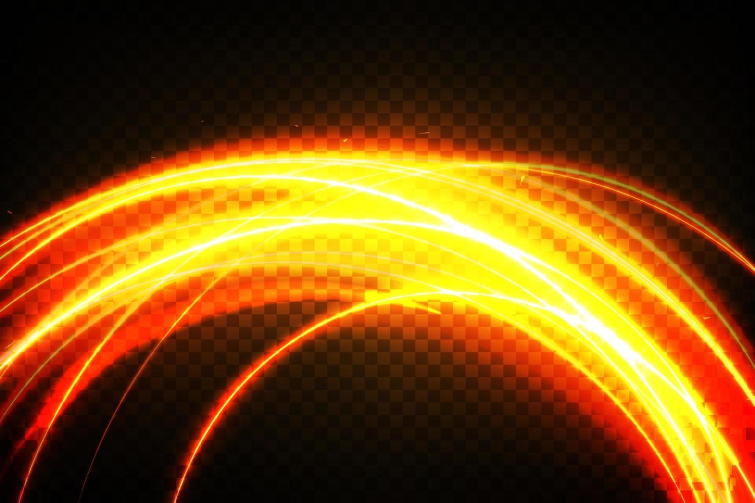 Golden glowing shiny spiral lines effect vector background. EPS10. Abstract light speed motion effect. Shiny wavy trail. Light painting. Light trail.