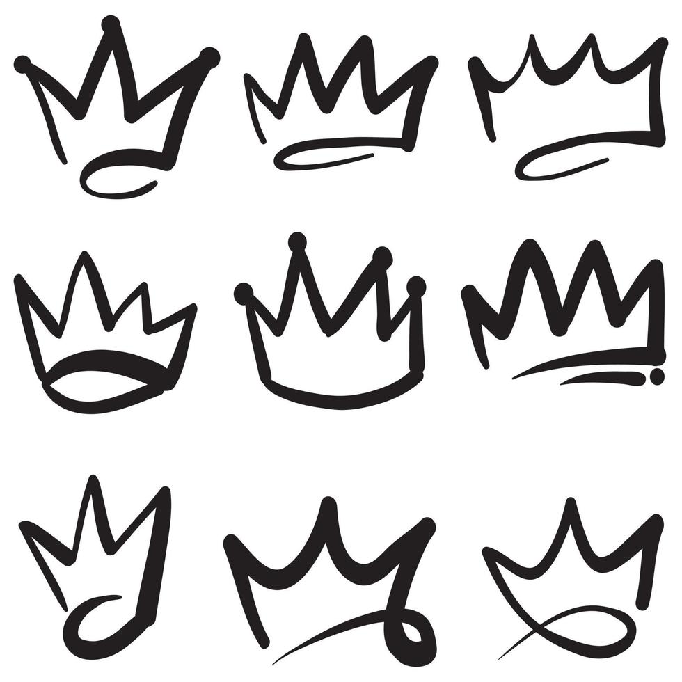 Crown logo grafiti ikon. Elemen hitam terisolasi pada latar belakang putih. Ilustrasi vektor. vector