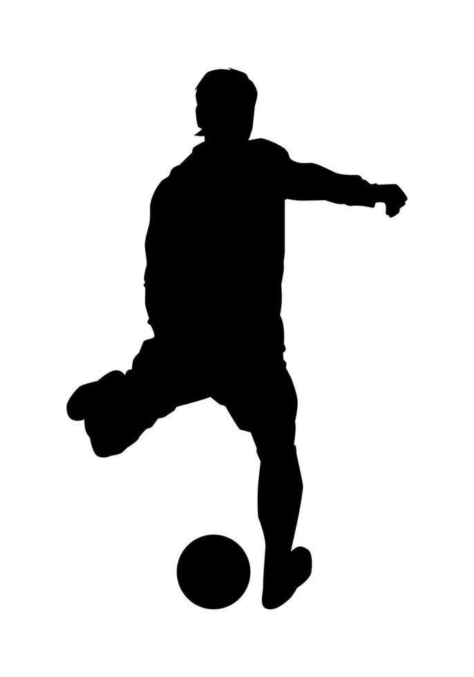 silhouette of a football athlete kicking a soccer ball. male athlete shooting ball. suitable for poster, sticker, print, web, and more. vector illustration.