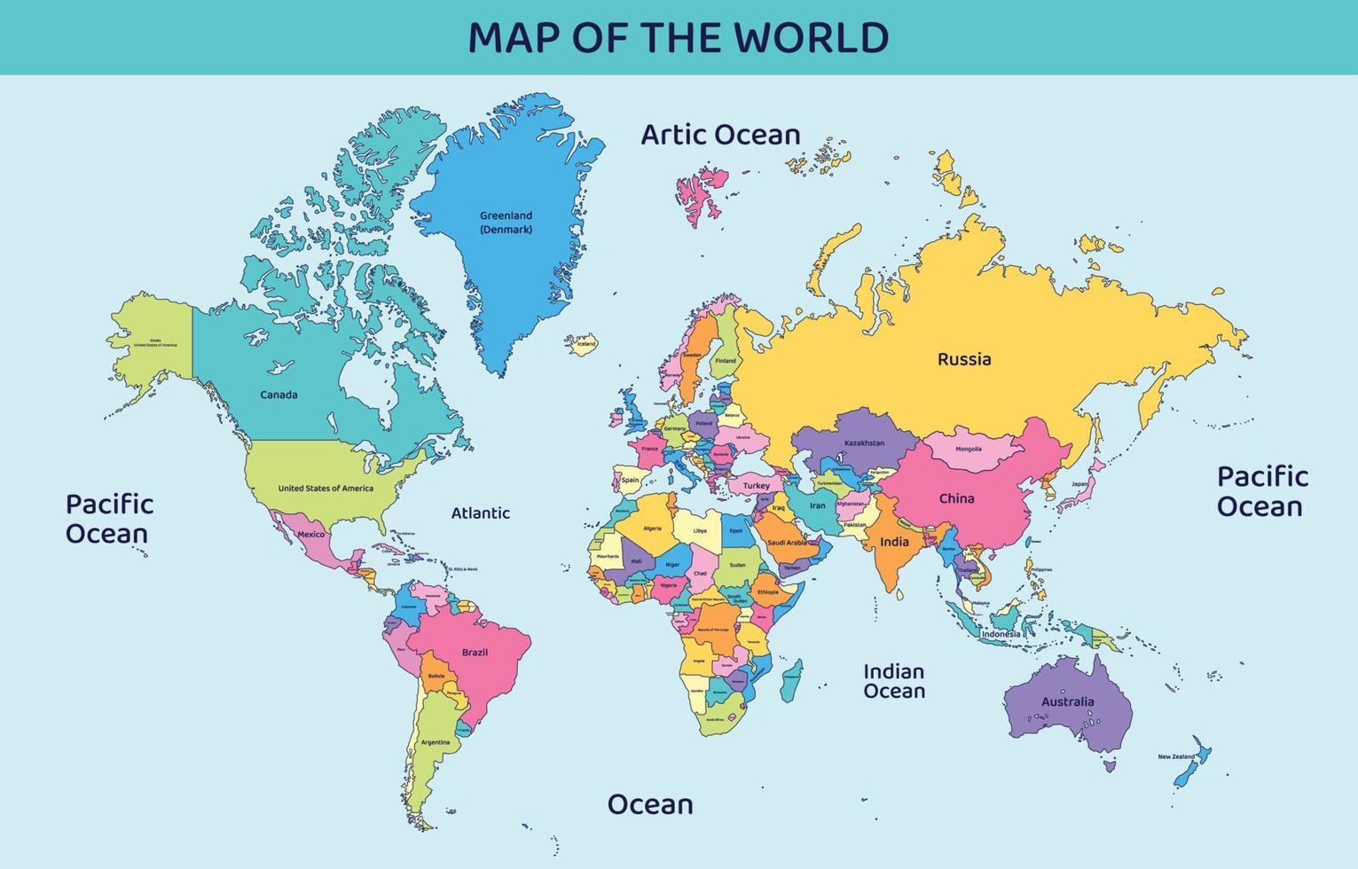 Colorful World Map with Country Names 21653586 Vector Art at Vecteezy