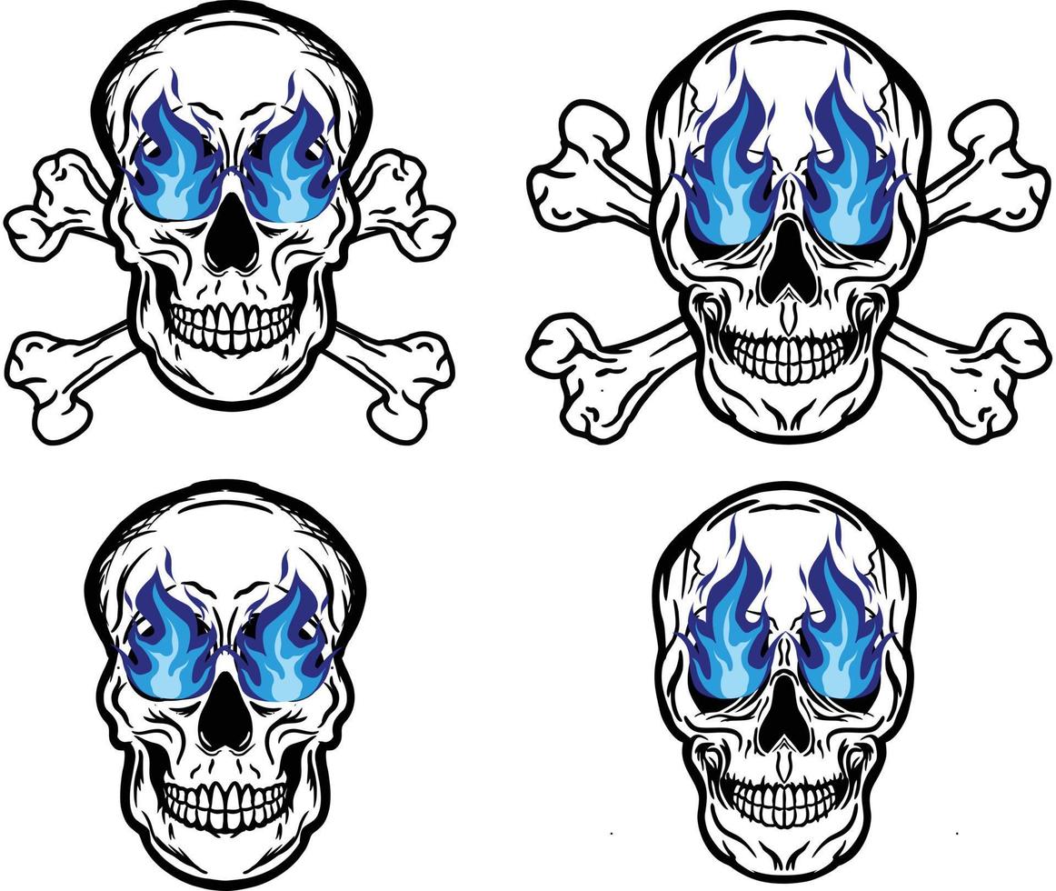 Skull head crossbones flame fire vector image illustrations