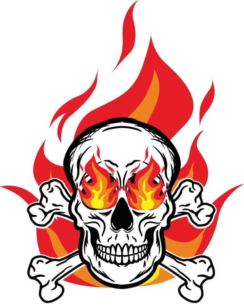 Skull head crossbones flame fire vector image illustrations