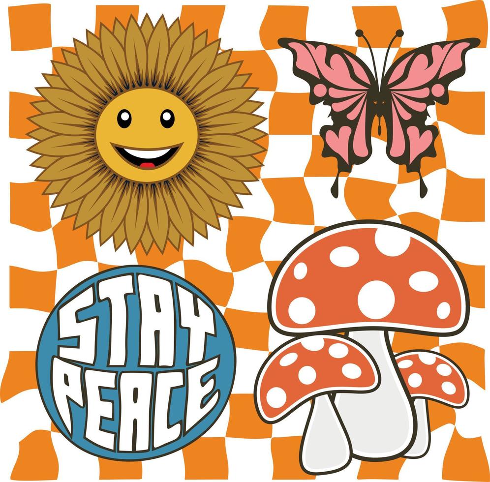 set of sunflower mushroom butterfly vector image illustrations