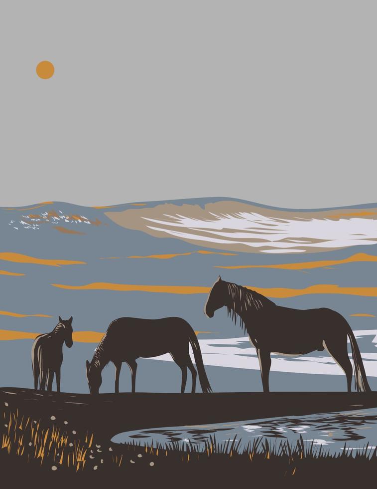 Horses at Sable Island Reserve Southeast of Halifax Nova Scotia Canada WPA Poster Art vector