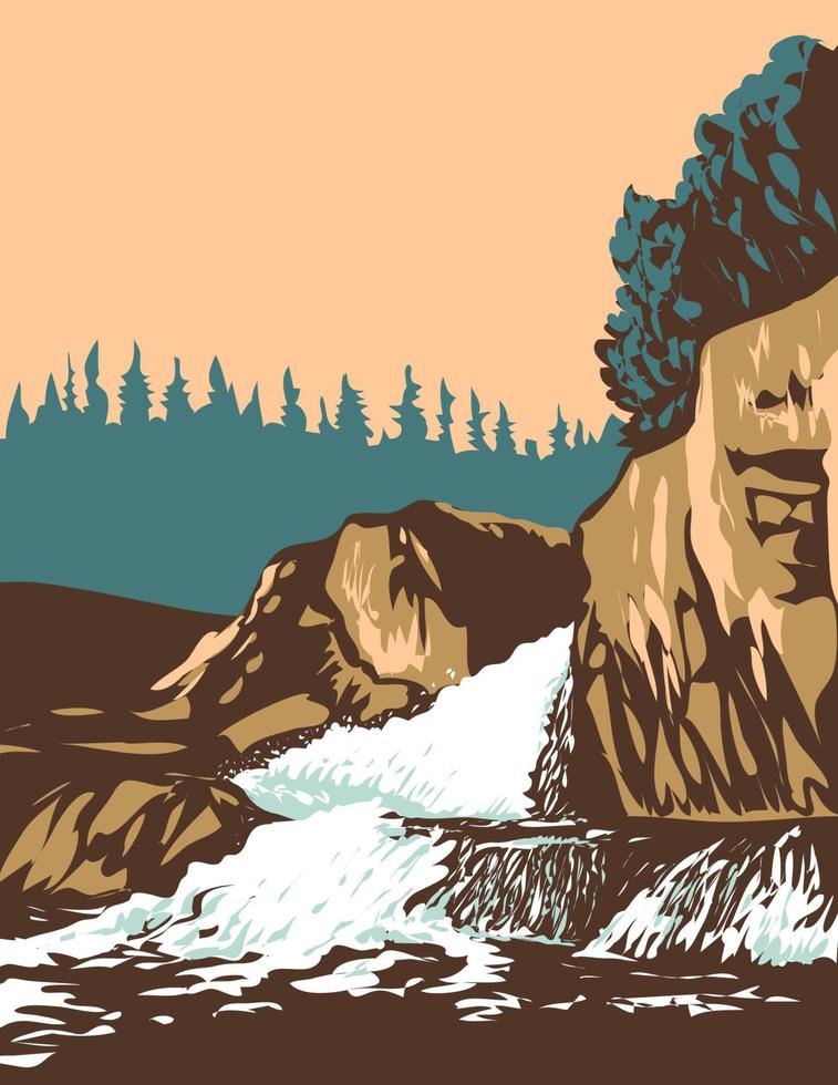 Cascade River Falls in Pukaskwa National Park Northern Ontario Canada WPA Poster Art vector