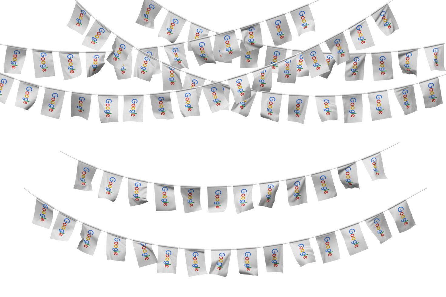 Google Flag Bunting Decoration on The Rope, Jhandi, Set of Small Flag Celebration, 3D Rendering png