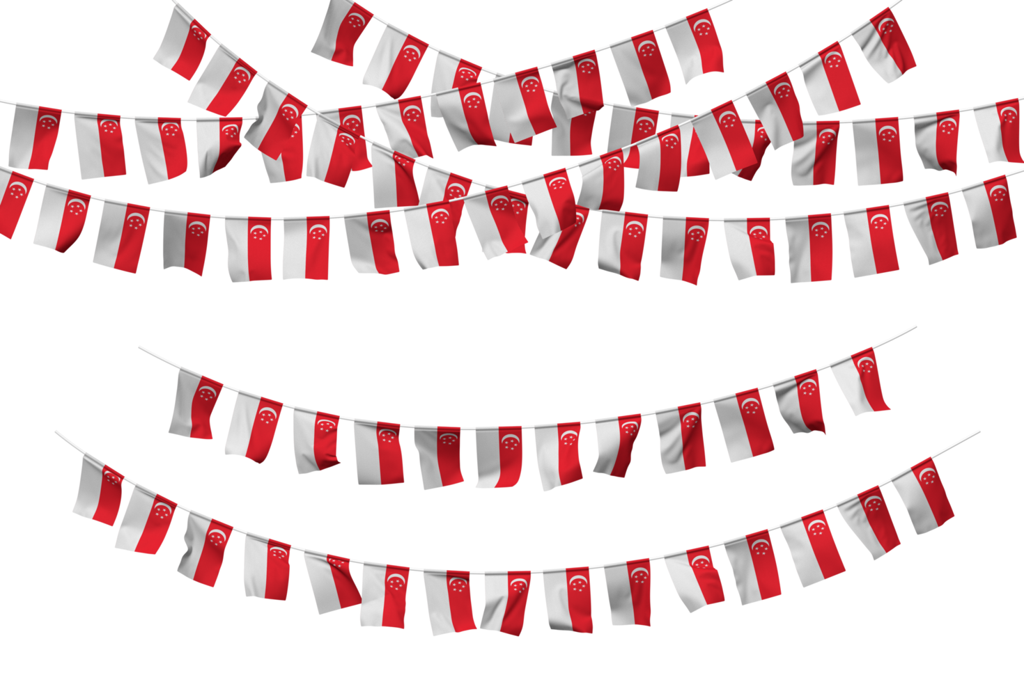 Singapore Flag Bunting Decoration on The Rope, Jhandi, Set of Small Flag Celebration, 3D Rendering png