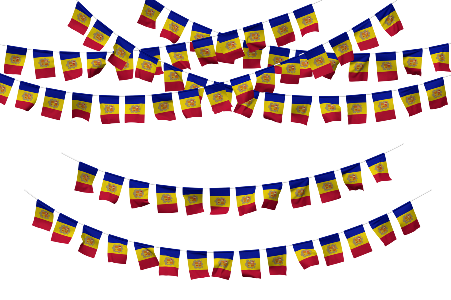 andorre drapeau bruant décoration sur le corde, jhandi, ensemble de petit drapeau fête, 3d le rendu png