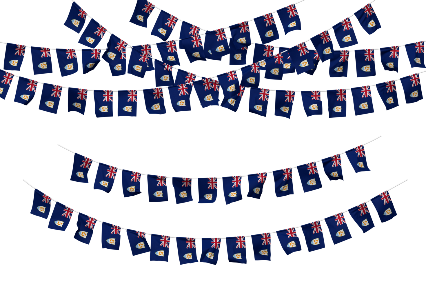 Anguilla Flag Bunting Decoration on The Rope, Jhandi, Set of Small Flag Celebration, 3D Rendering png