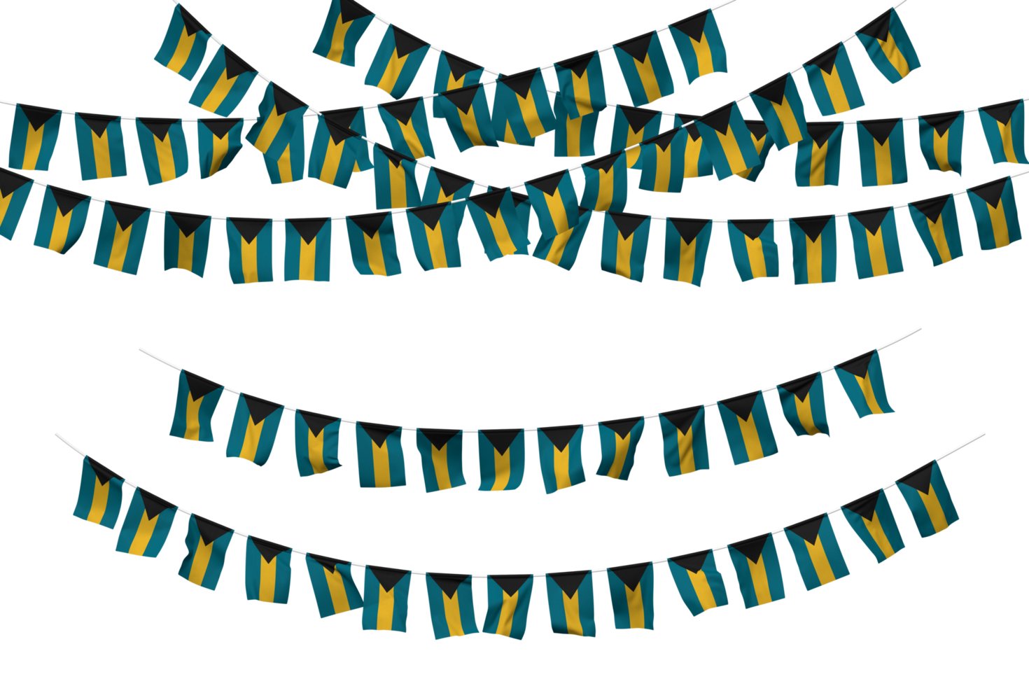 The Bahamas Flag Bunting Decoration on The Rope, Jhandi, Set of Small Flag Celebration, 3D Rendering png