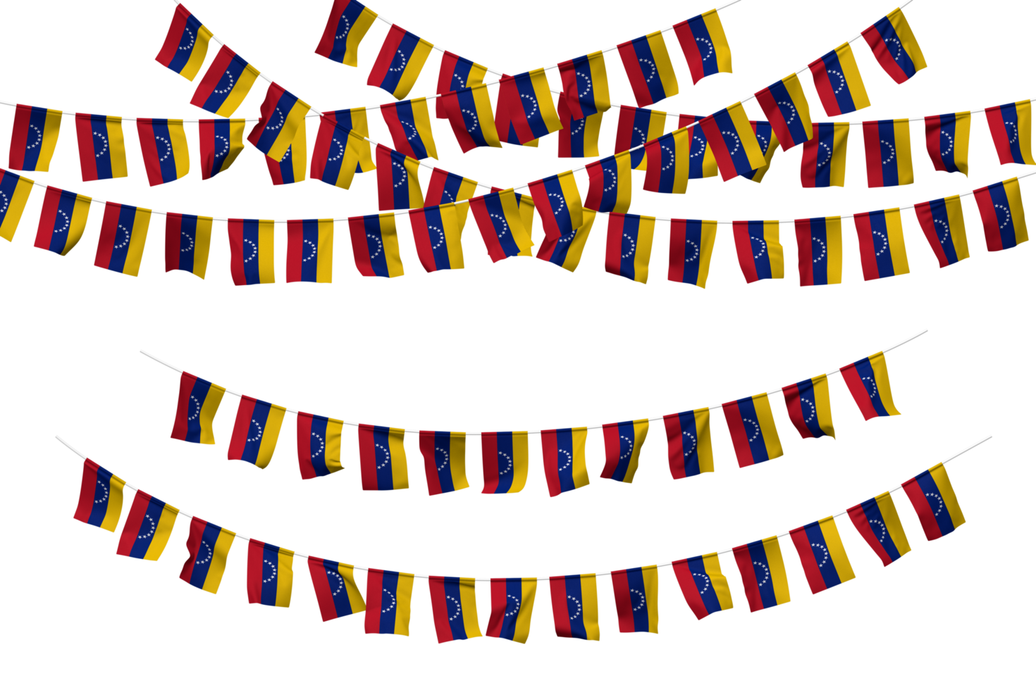 bolivarien république de Venezuela drapeau bruant décoration sur le corde, jhandi, ensemble de petit drapeau fête, 3d le rendu png