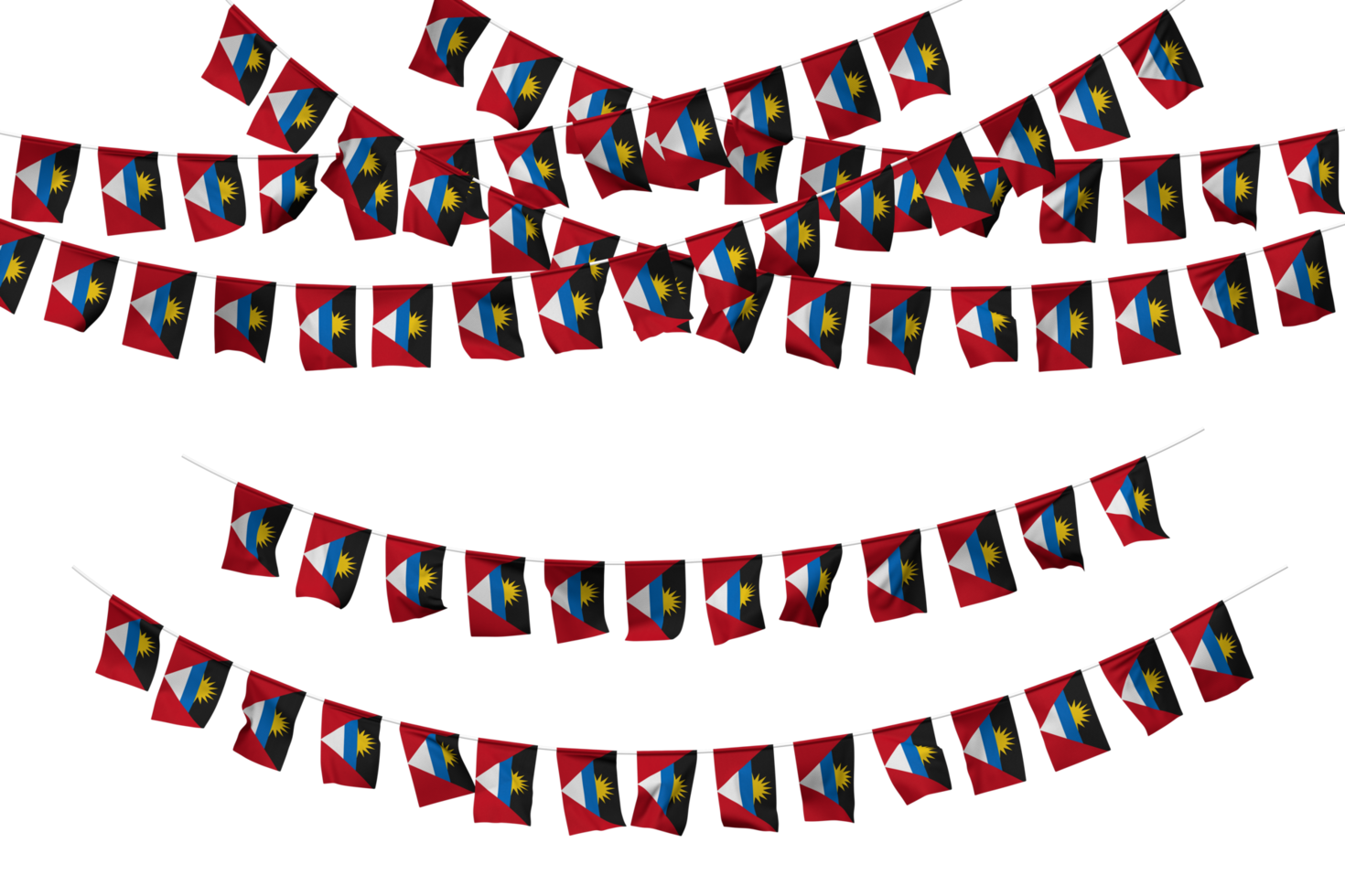 Antigua and Barbuda Flag Bunting Decoration on The Rope, Jhandi, Set of Small Flag Celebration, 3D Rendering png