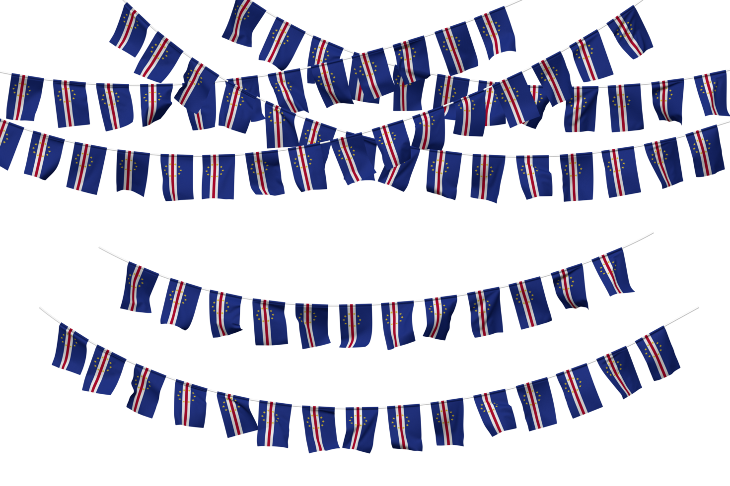 Cape Verde Flag Bunting Decoration on The Rope, Jhandi, Set of Small Flag Celebration, 3D Rendering png