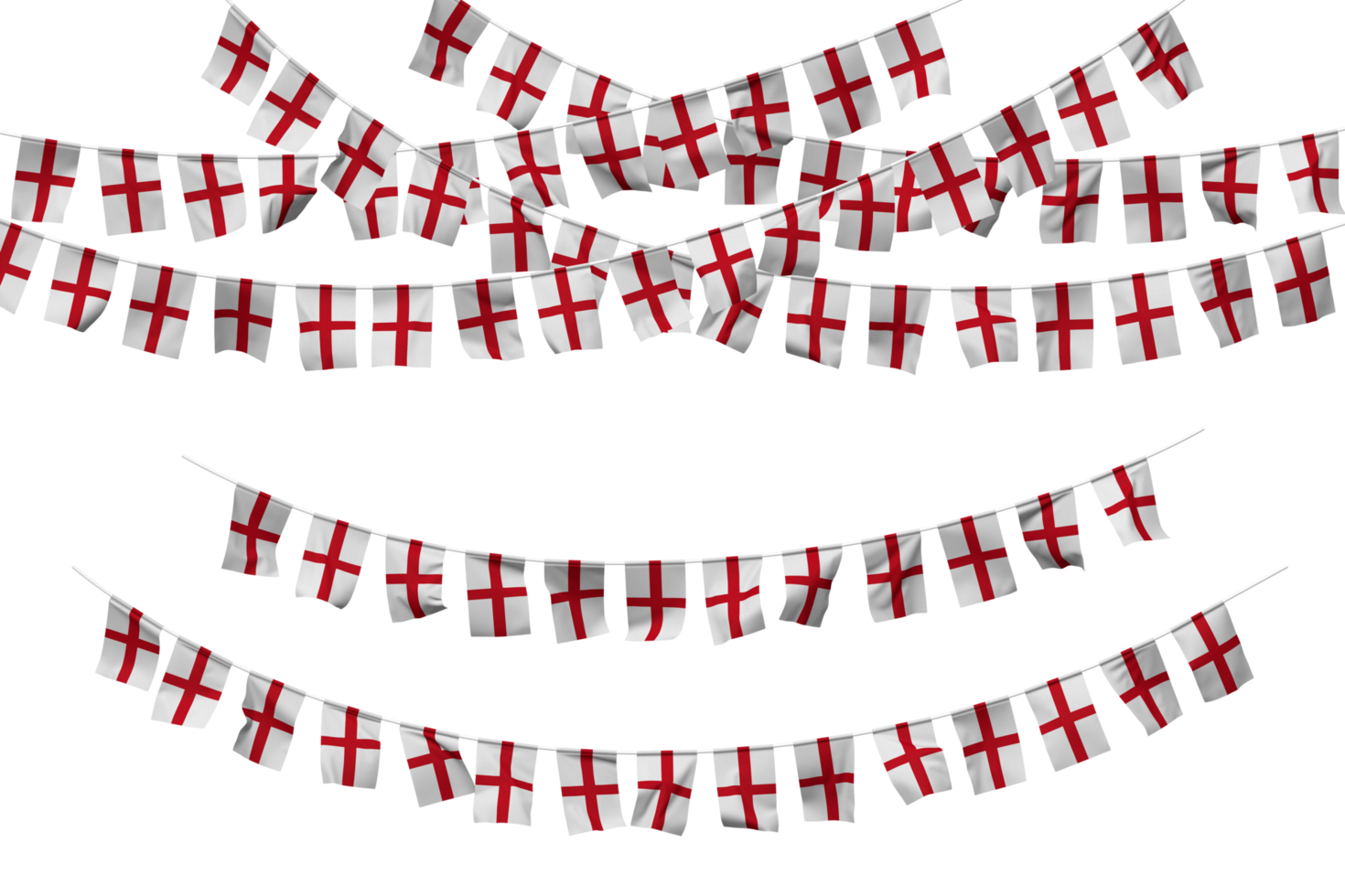 Engeland vlag vlaggedoek decoratie Aan de touw, jhandi, reeks van klein vlag viering, 3d renderen png