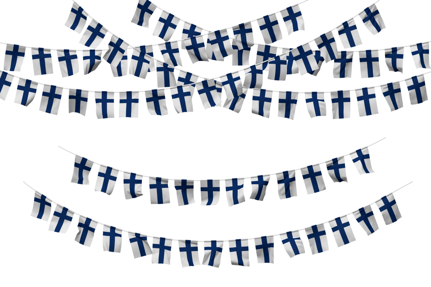 Finland vlag vlaggedoek decoratie Aan de touw, jhandi, reeks van klein vlag viering, 3d renderen png