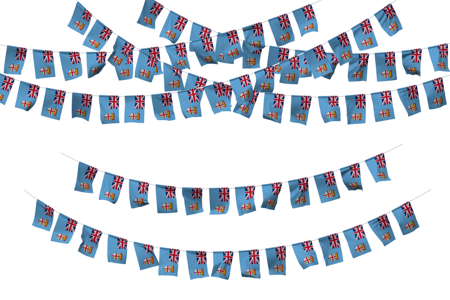 Fiji Flag Bunting Decoration on The Rope, Jhandi, Set of Small Flag Celebration, 3D Rendering png