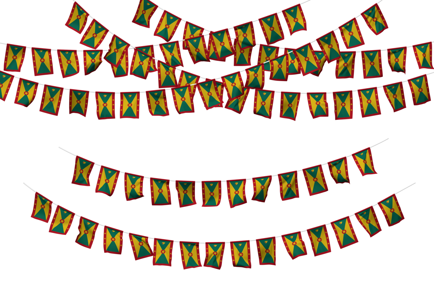 Grenada Flag Bunting Decoration on The Rope, Jhandi, Set of Small Flag Celebration, 3D Rendering png