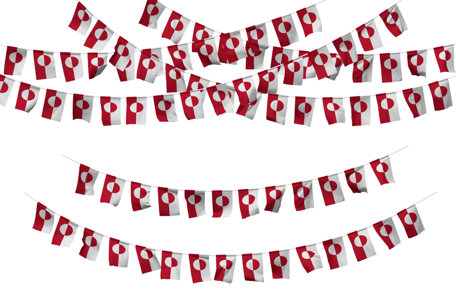 Greenland Flag Bunting Decoration on The Rope, Jhandi, Set of Small Flag Celebration, 3D Rendering png