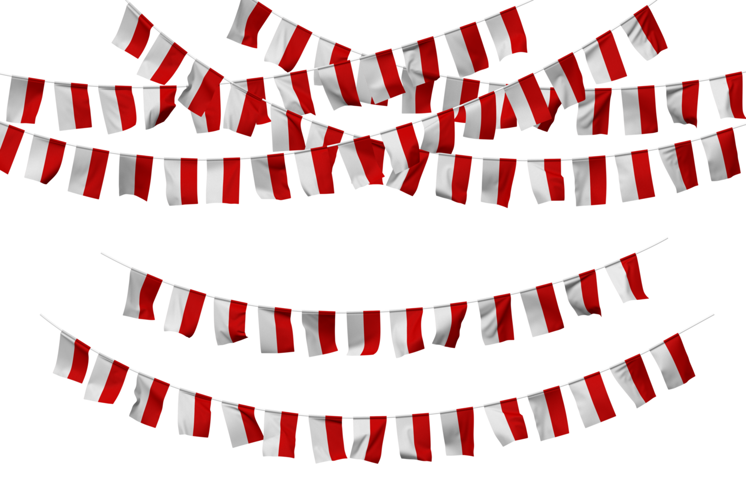 Indonesia Flag Bunting Decoration on The Rope, Jhandi, Set of Small Flag Celebration, 3D Rendering png