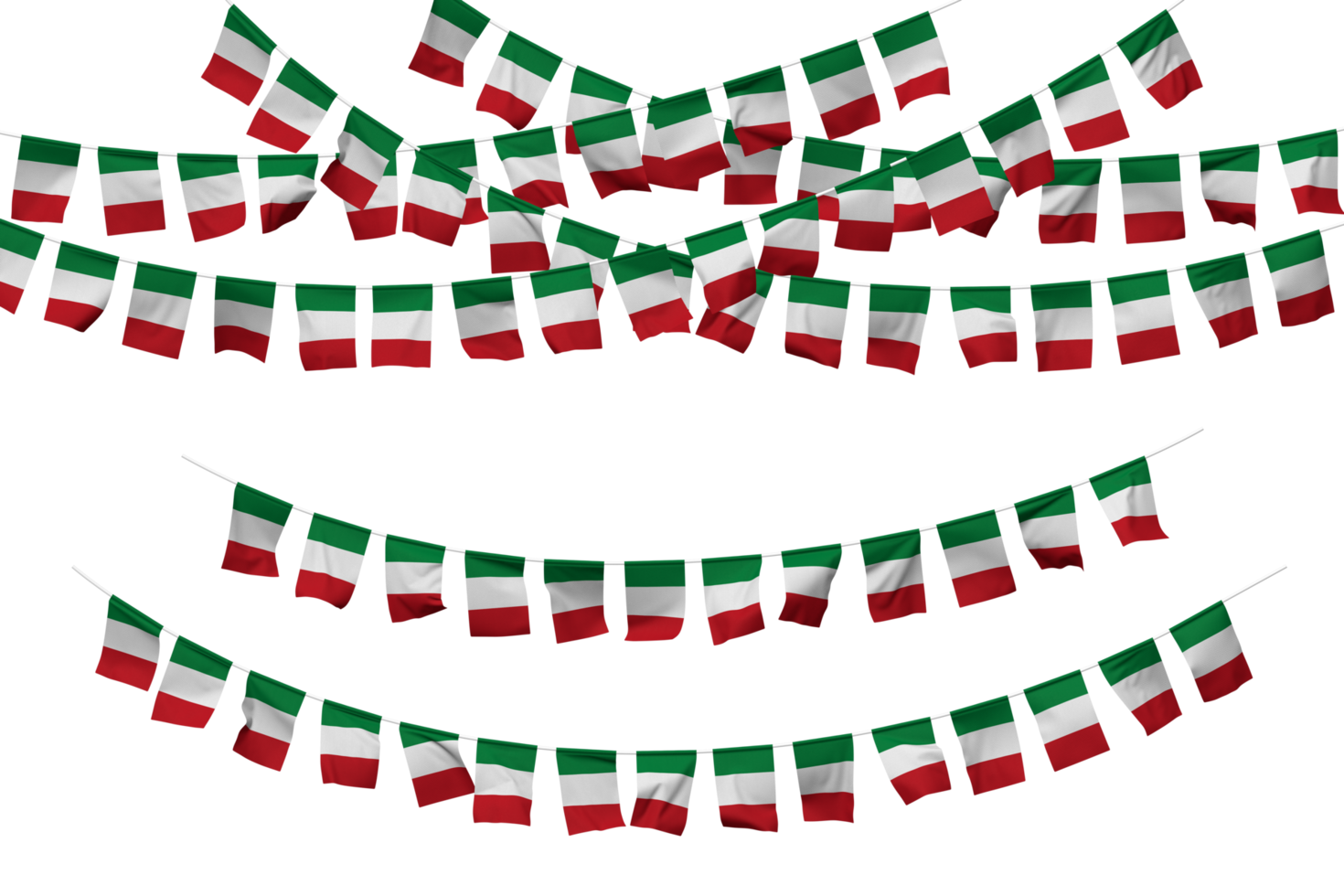 Italy Flag Bunting Decoration on The Rope, Jhandi, Set of Small Flag Celebration, 3D Rendering png