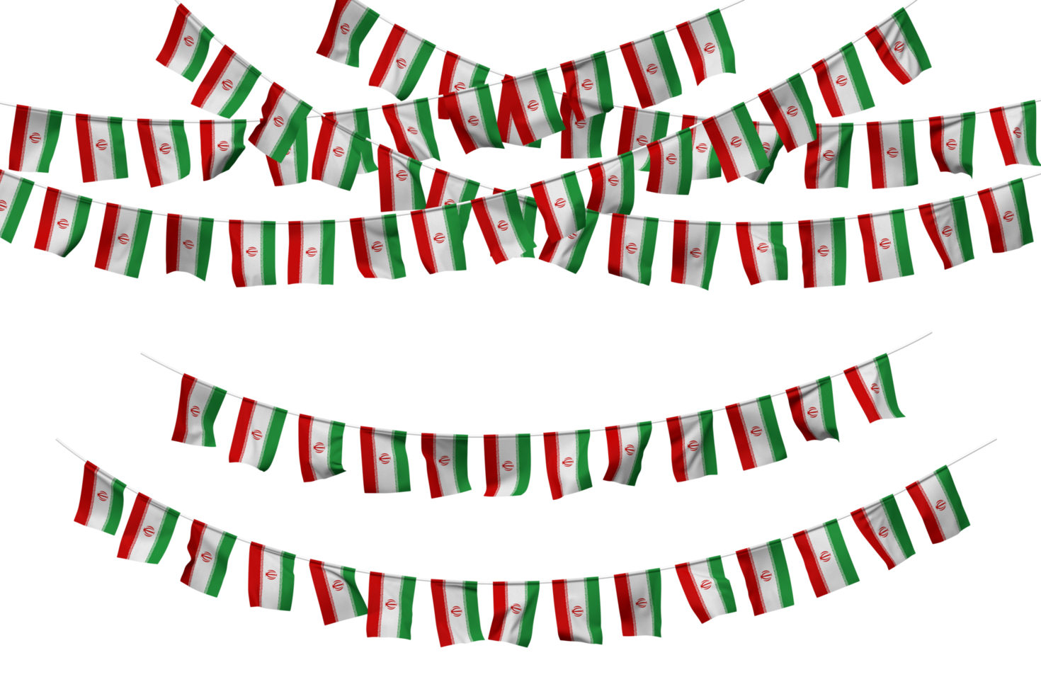Iran Flag Bunting Decoration on The Rope, Jhandi, Set of Small Flag Celebration, 3D Rendering png