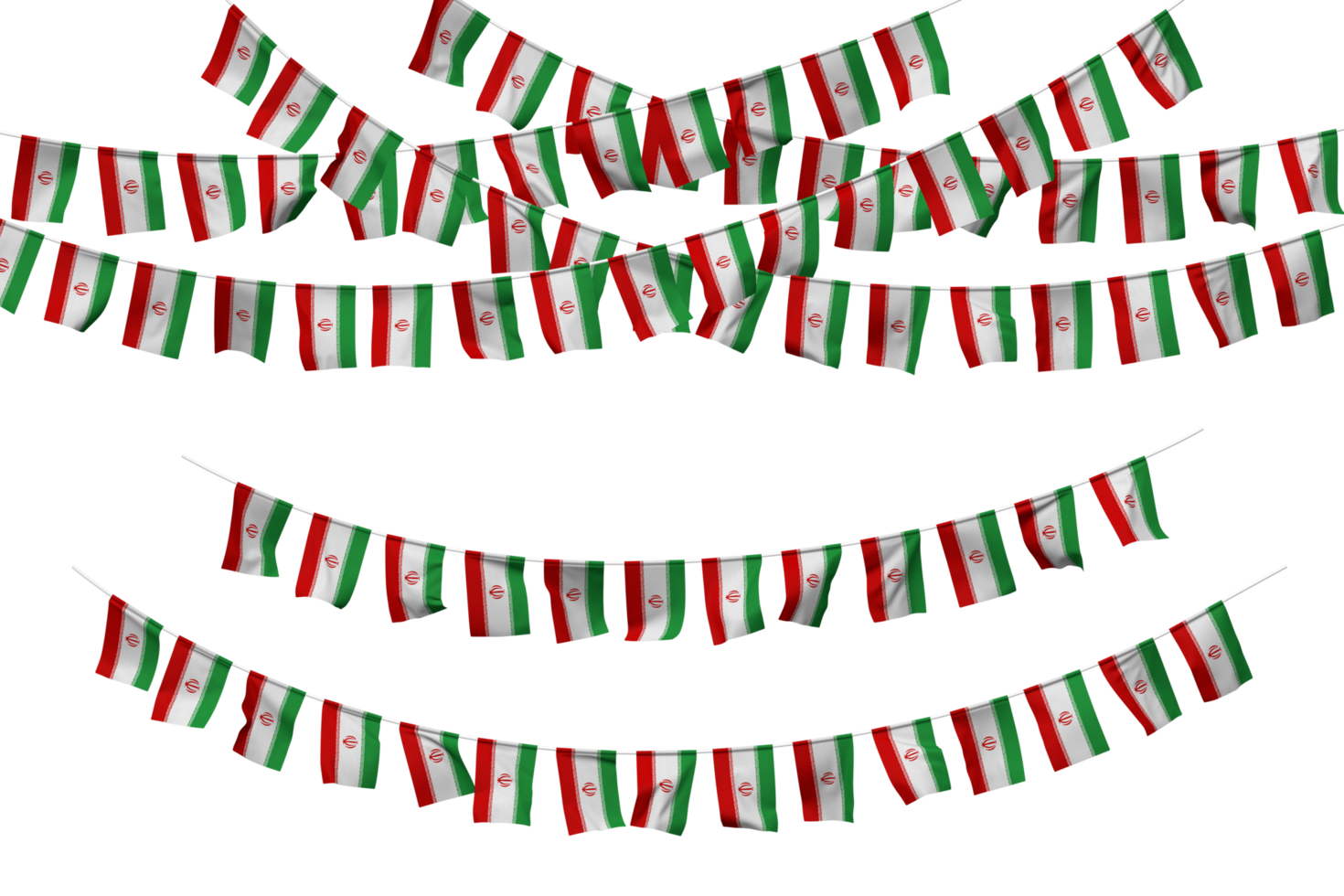 Iran Flag Bunting Decoration on The Rope, Jhandi, Set of Small Flag Celebration, 3D Rendering png