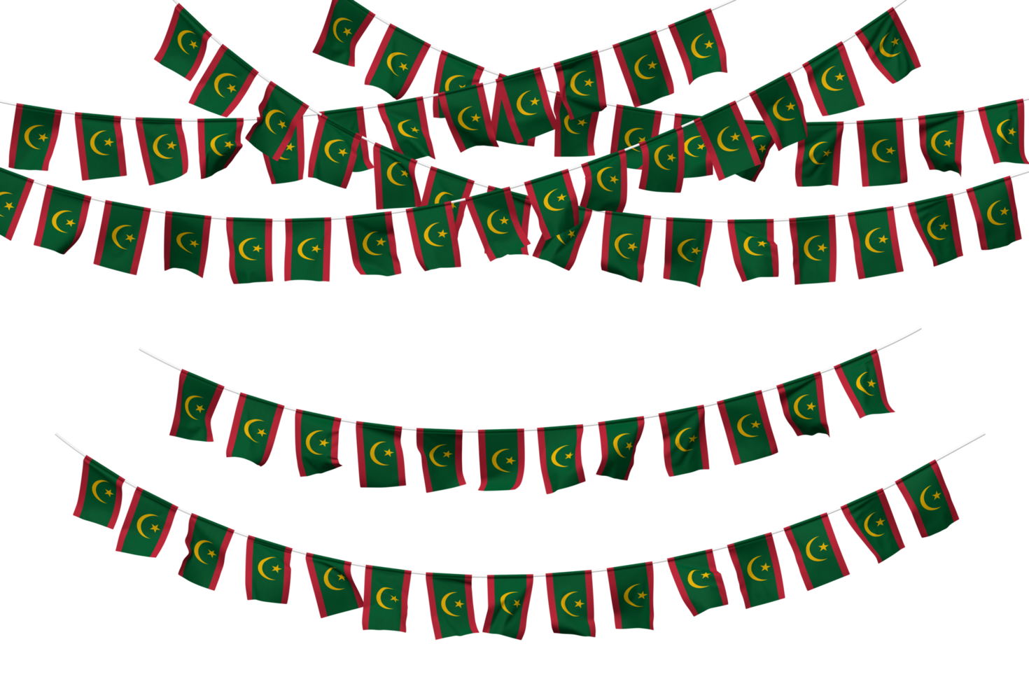 Mauritania Flag Bunting Decoration on The Rope, Jhandi, Set of Small Flag Celebration, 3D Rendering png