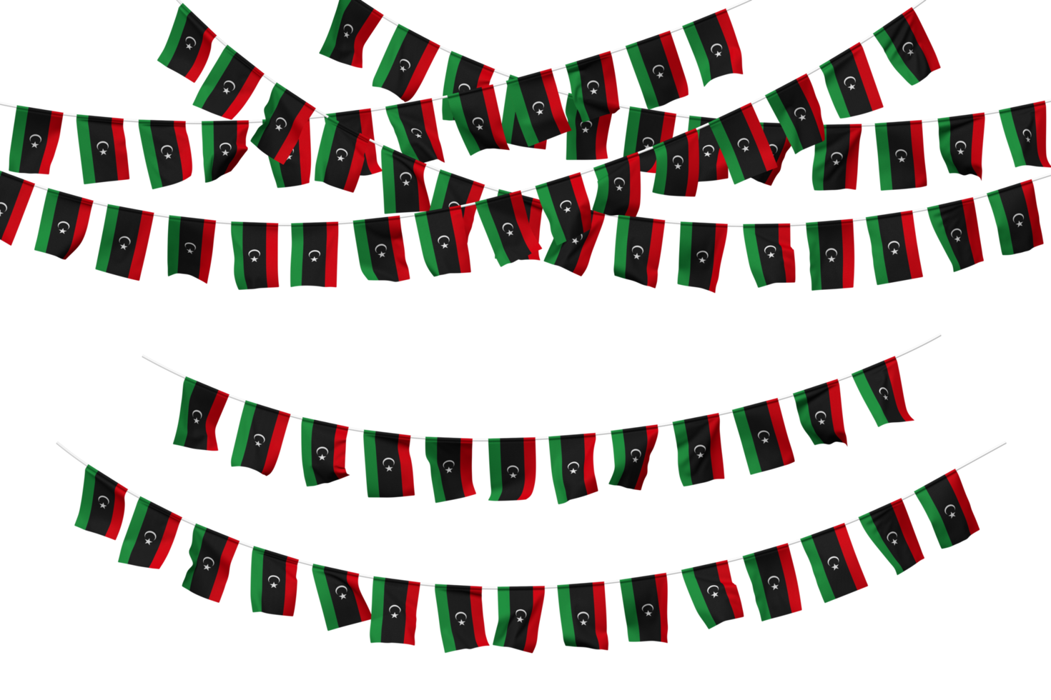 Libya Flag Bunting Decoration on The Rope, Jhandi, Set of Small Flag Celebration, 3D Rendering png