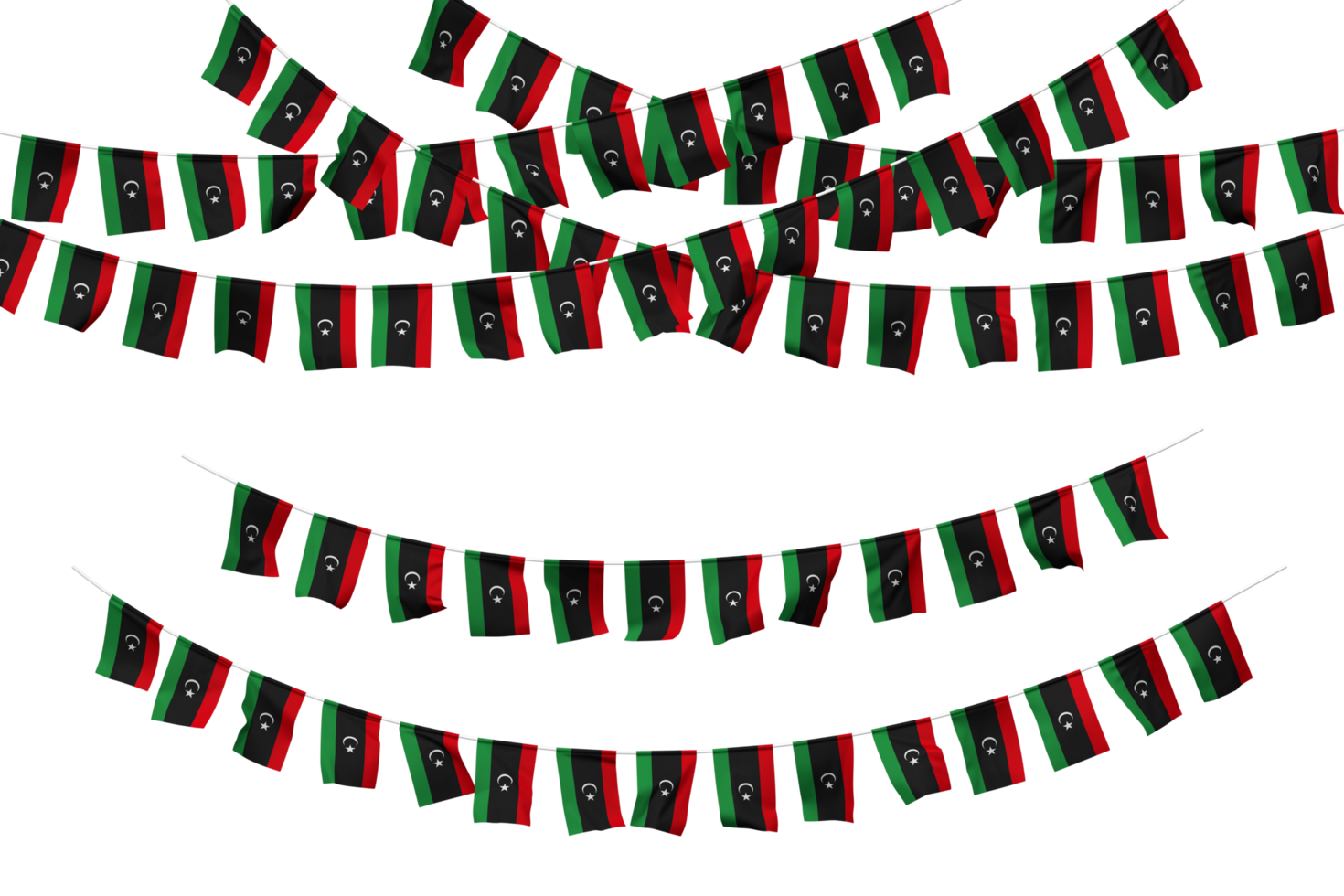 Libya Flag Bunting Decoration on The Rope, Jhandi, Set of Small Flag Celebration, 3D Rendering png