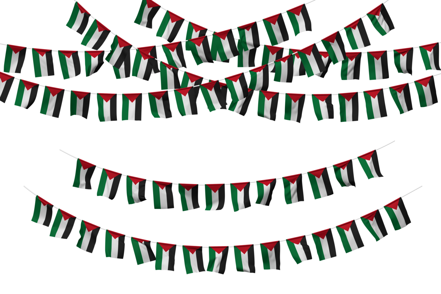 State of Palestine Flag Bunting Decoration on The Rope, Jhandi, Set of Small Flag Celebration, 3D Rendering png