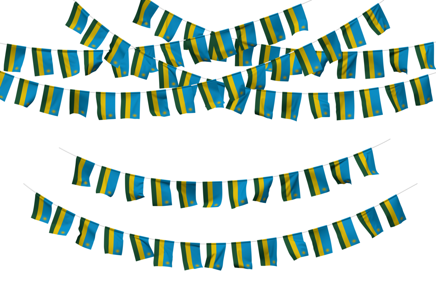 Rwanda Flag Bunting Decoration on The Rope, Jhandi, Set of Small Flag Celebration, 3D Rendering png