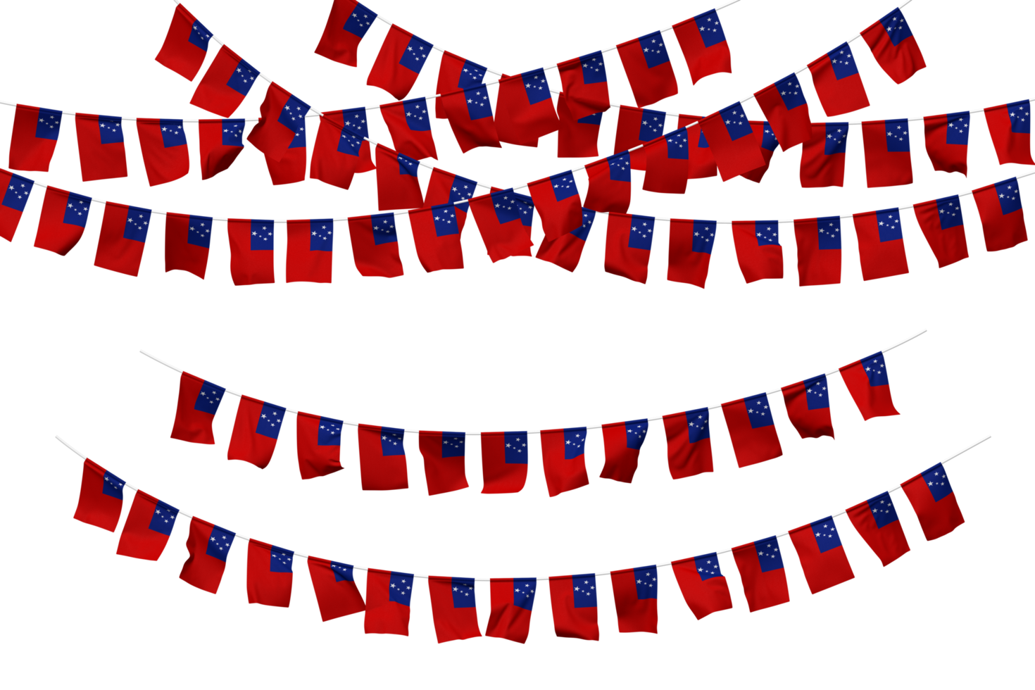 Samoa Flag Bunting Decoration on The Rope, Jhandi, Set of Small Flag Celebration, 3D Rendering png