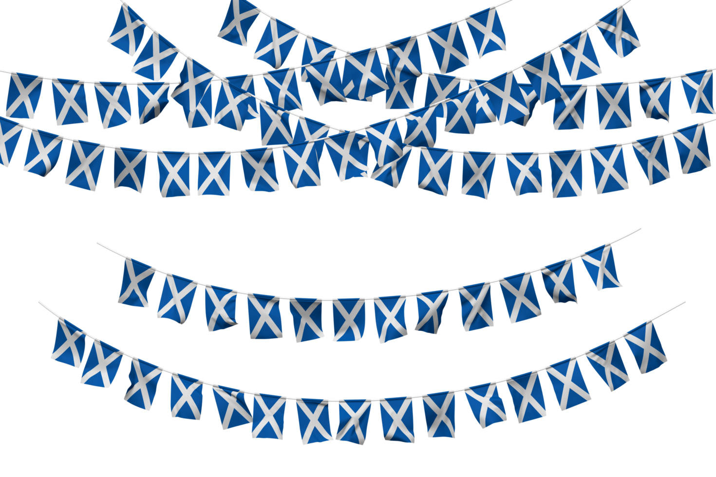 Scotland Flag Bunting Decoration on The Rope, Jhandi, Set of Small Flag Celebration, 3D Rendering png