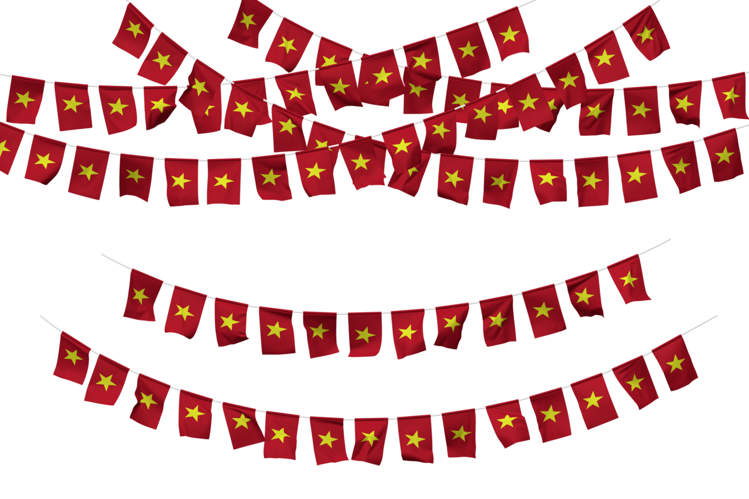 vietnam flagga flaggväv dekoration på de rep, jhandi, uppsättning av små flagga firande, 3d tolkning png