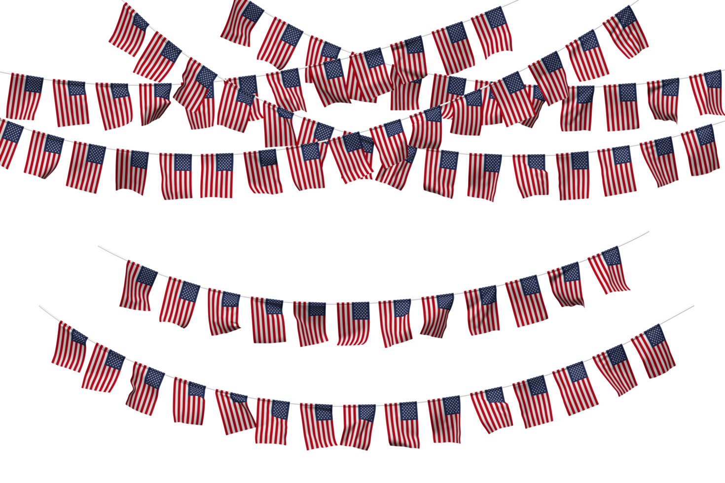 United States of America Flag Bunting Decoration on The Rope, Jhandi, Set of Small Flag Celebration, 3D Rendering png