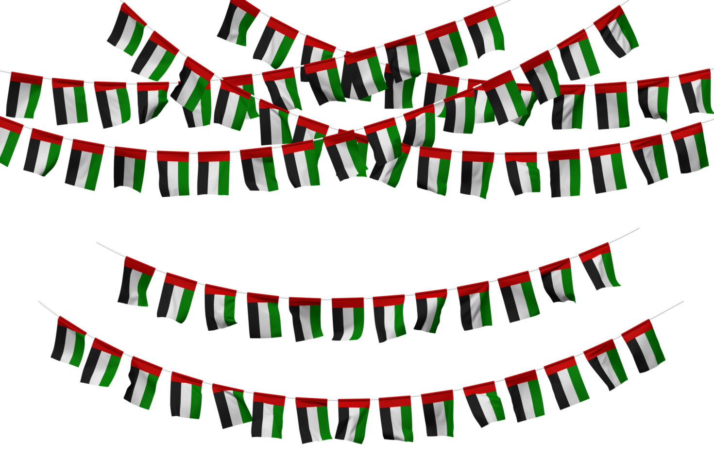 United Arab Emirates Flag Bunting Decoration on The Rope, Jhandi, Set of Small Flag Celebration, 3D Rendering png