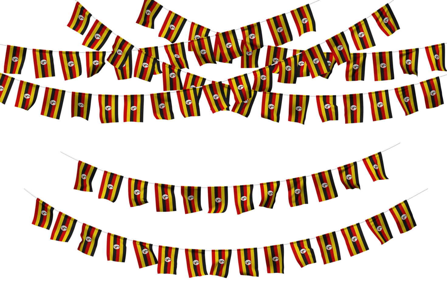 Uganda Flag Bunting Decoration on The Rope, Jhandi, Set of Small Flag Celebration, 3D Rendering png