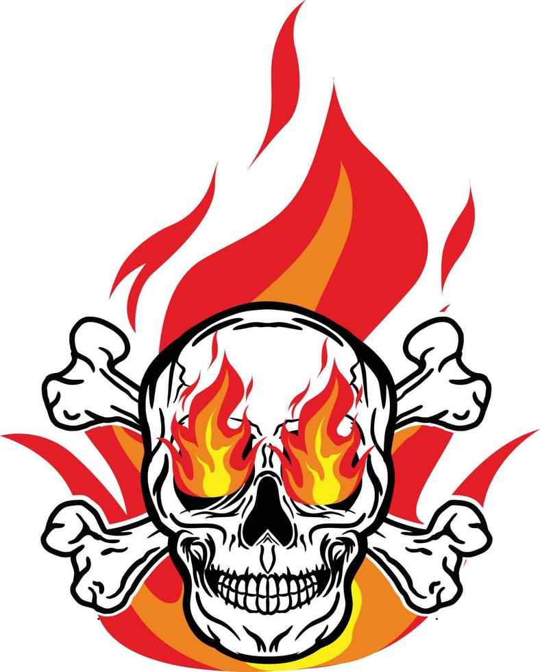 Skull head crossbones flame fire vector image illustrations