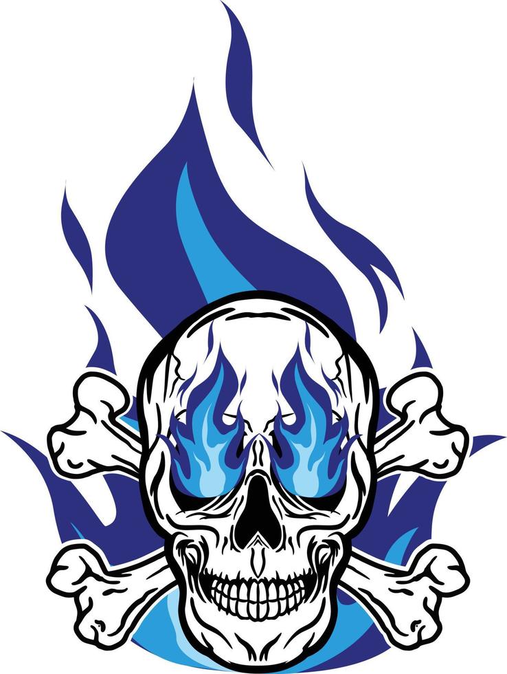 Skull head crossbones flame fire vector image illustrations