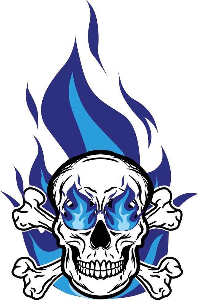 Skull head crossbones flame fire vector image illustrations